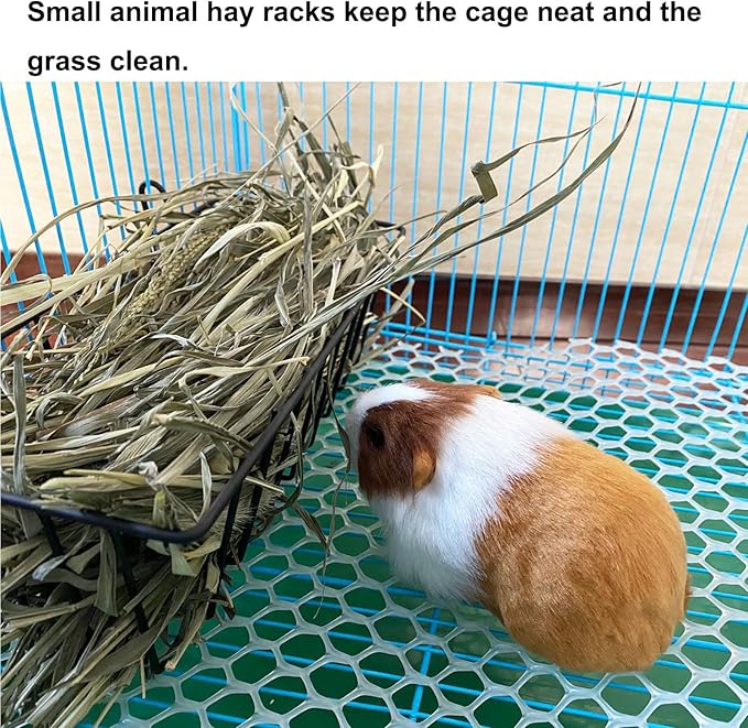 Rabbit Hay Feeder Rack Guinea Pig Hay Dispenser for Cage Hanging Metal Feeder Small Animals Hay Holder Manger for Rabbits Guinea Pigs Chinchillas Ferrets (Black - 2 in a Group)