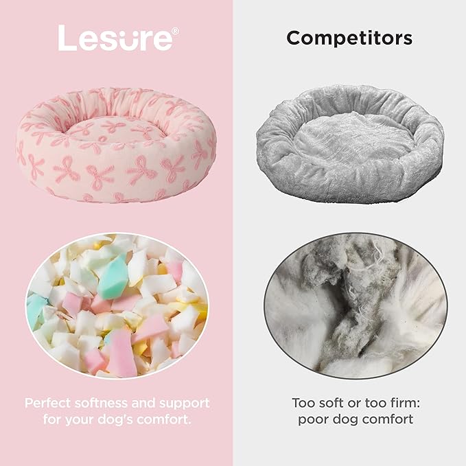 LE SURE Shown on TV Donut Large Dog Beds - Round Cat Beds Indoor Anti-Anxiety Calming Gift for Pets, Washable Home Decor Cute Beds with Jacquard Shaggy Plush & Anti Slip Bottom, 36 Inch, Pink Taffy