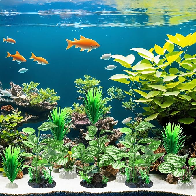 14 Pcs Aquarium Decorations Fish Tank Artificial Plastic Plants Silk Aquarium Plants Aquatic Water Grass Foreground Decor for Fish Tank Decoration