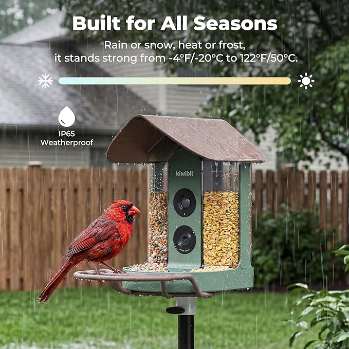 Kiwibit Smart Bird Feeder 4K AI Camera with Solar Panel, No Subscription, Lifetime AI Feature Included, 4K Video Live Stream, 8MP Photos Auto Capture, Bird Species Identification, Bird Notification