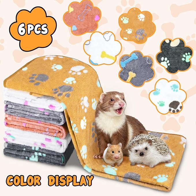 YedsIntu 6 Pcs Washable Guinea Pig Blankets Absorbent Small Animal Fleece Bedding Cage Liners Reusable Pet Pee Pad Sleep Mat Pad Cover for Hamster Ferret Rabbit Chinchilla Hedgehog (Grey, 24" x 47")