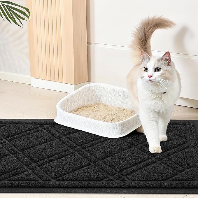 Smiry Cat Litter Box Mat 36x24, Non-Slip Water Resistant Litter Trapping Mat, Easy Clean Less Waste and Urine-Locking Cat Carpet for Indoor, Black