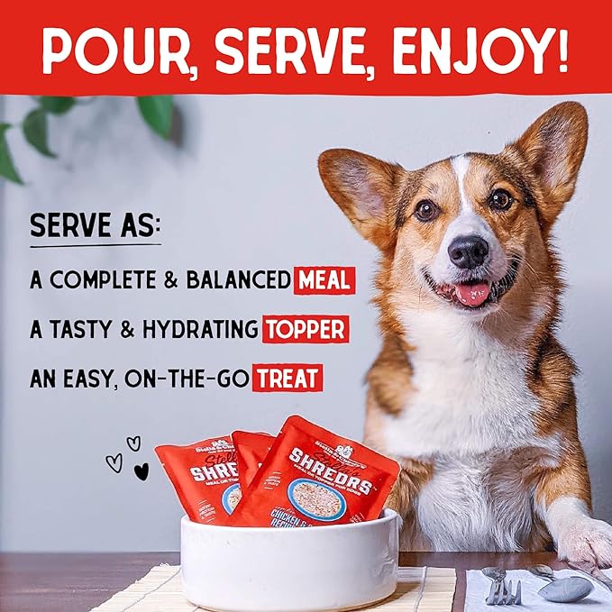 Stella & Chewy's Grass Fed Beef & Wild Caught Salmon Shredrs - Premium Dog Food Pouches - Perfect for Picky Eaters- 12 Pack, 2.8oz Each