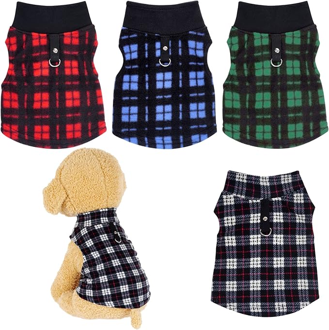 Rbenxia 4 Pieces Buffalo Plaid Dog Sweaters with Leash Ring Soft Fleece Vest Dog Pullover Warm Jacket Pet Dog Clothes Winter Dogs Outfits for Small Puppy Cat Pets (XX-Large)