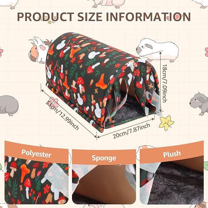 Guinea Pig Tunnel, Easy Cleaning Anti Slip Bottom Rabbit Hideout Accessories with Curtain for Small Animal