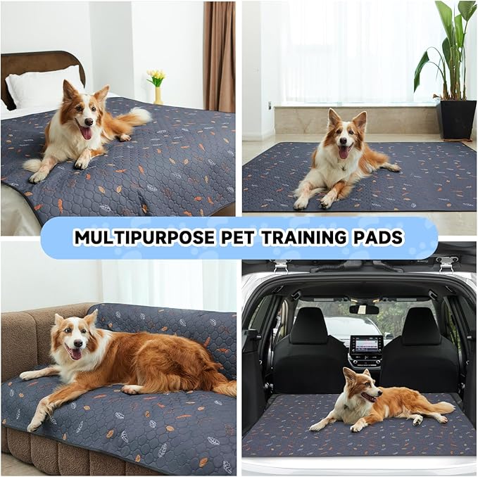 Sunheir Washable Pee Pads for Dogs , Thick Heavy Absorbency Reusable, Prevent Leakage, Waterproof , Non-Slip Pee Pads for Puppy Playpen, Crate, Whelping Box, Potty Training, Grey, 2 packs