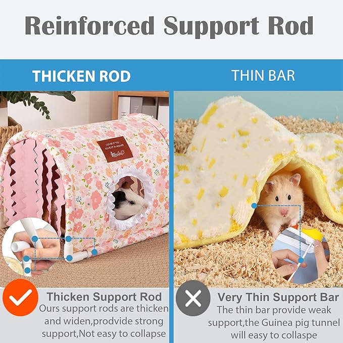 Guinea Pig Hideout Tunnel - Stable Washable Small Animal Tunnel Hide with Curtains,Guinea Pig Accessories for Hamster/Chinchilla/Dwarf Rabbit/Ferret (Pink, Large)