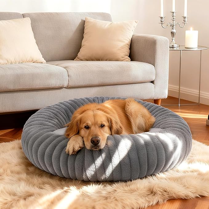 Calming Dog Bed Anti-Anxiety Donut Dog Beds for Small Medium Large Dogs,Washable Plush Fluffy Indoor Cat Kitten Round Cuddler Cushion (Deep Grey, Medium)