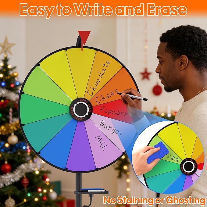 20 Inch Spinning Prize Wheel, Heavy Duty & Adjustable 47"-61" Height Spinning Wheel for Prizes, 12 Slots Prize Wheel Spinner with Stand for Carnival, Party Games, Trade Show, Spinning Game