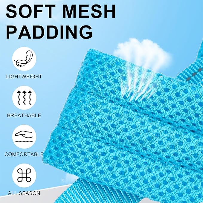 BEAUTYZOO No Pull Dog Harness Medium Sized Dog, Breathable Mesh Padded Dog Harness and Leash Set, Adjustable Reflective Escape Proof Dog Vest Harnessss Quick Fit for Training Walking, Blue M