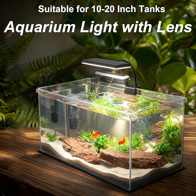 Vimvins Full Spectrum 15W Fish Tank Light Enhanced Edition LED Aquarium Light with Lens, 3 Adjustable Modes (Suitable for 10-20 Inch Tanks)