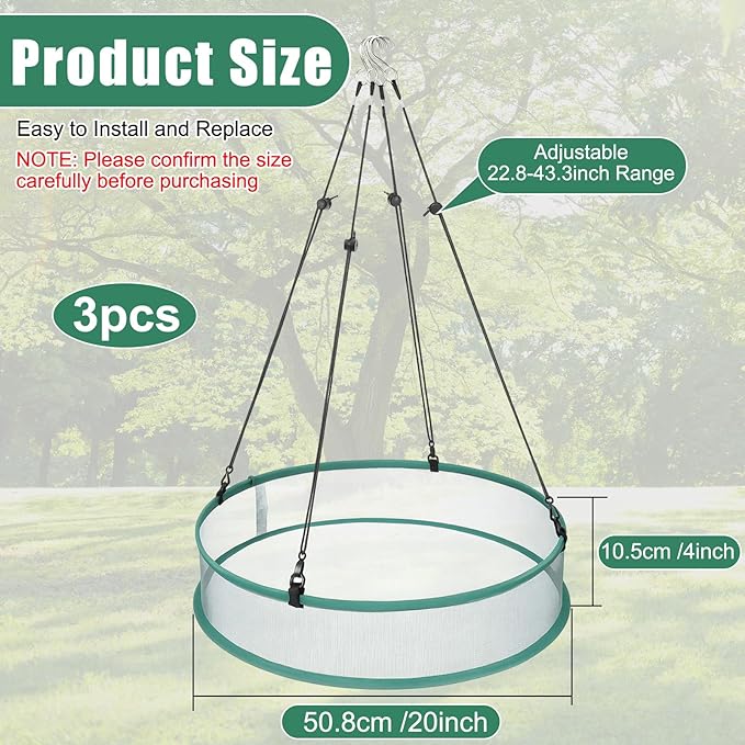 3 Pcs Bird Seed Catcher Tray for Outdoor Feeders 20" Diameter x 4" High Hanging Bird Feeder Trays to Catch Seed Catcher Spill Guard Platform Outdoor Garden Accessories (Gray)