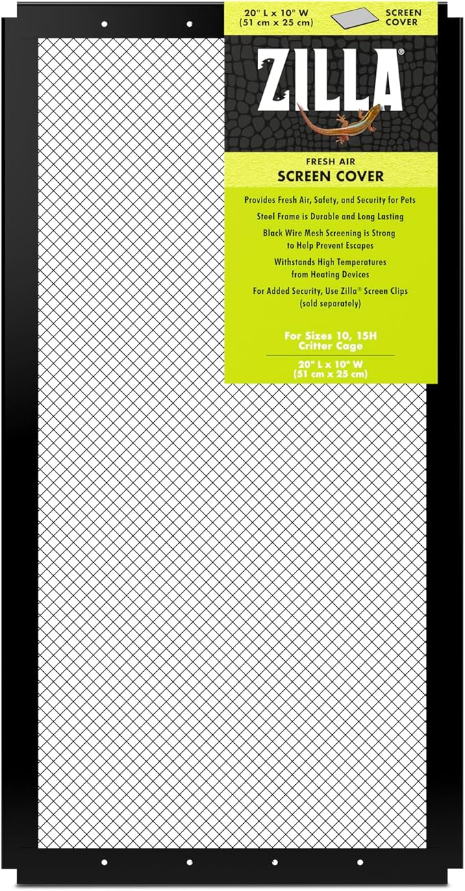 Zilla Fresh Air Screen Cover, Secure and Durable Metal Mesh Cover for Reptile Terrariums, 20 x 10 inches
