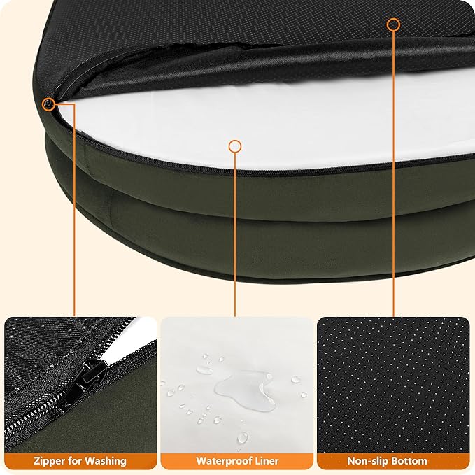 Dwanton Orthopedic Dog Bed for Extra Extra Large Dogs with Gel Memory Foam, Waterproof Dog Sofa, Washable Pet Bed with Four Sided Bolster Cushion, Removable Cover & Non-Slip Bottom, 48", Green
