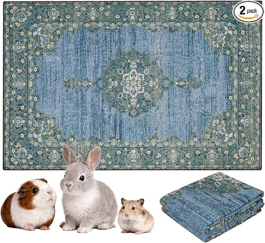 Lovewag Pets Reusable 2-Pack Small Animal Pet Bedding Mats - 28" x 41" Inch Hamster Bedding - Machine Washable Guinea Pig Cage Liners-Waterproof Pee Pad for Guinea Pigs,Rabbits & Ferrets (Blue Hazel)
