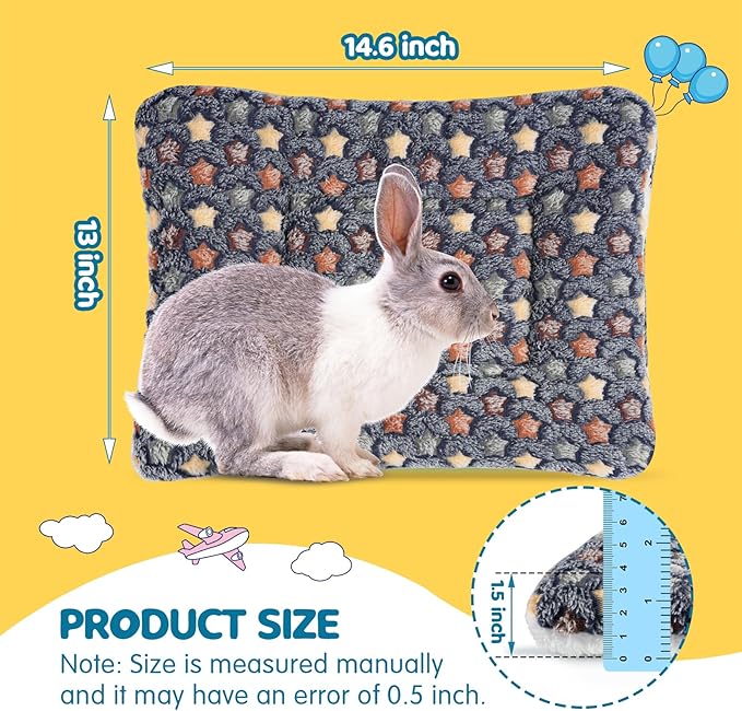 2 Pack Bunny Bed - 13 x 14.6 Inch Rabbit Pee Pads Bedding - Washable and Thickness Upgrade(Dark Blue,L)