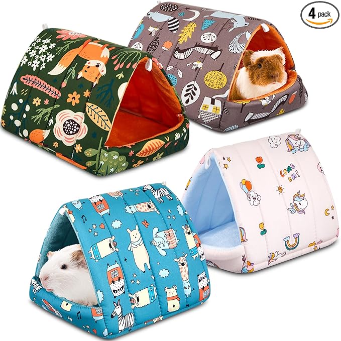 Cinnvoice 4 Pcs Guinea Pig Hideout, Guinea Pig Bed Tunnel, Rabbit Washable Small House Cage Accessories for Bunny Hedgehog Mouse Chinchillas Hamsters Ferrets Bearded Dragons Rats(Forest,7.9 in)