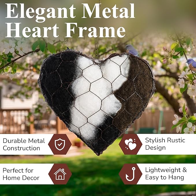 Handmade Alpaca Fiber Nesting Heart – Soft Natural Holder for Wild Birds, Garden Trees, Winter Shelter & Bird Lover Gift