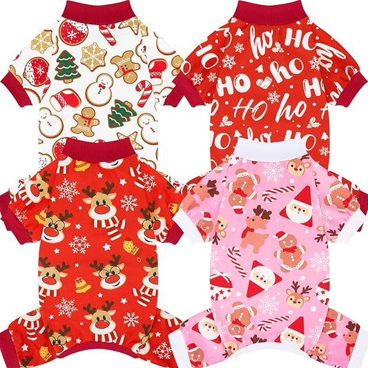 XPUDAC 4 Pack Christmas Dog Pajamas Comfy Dog Clothes for Small Medium Dogs Girl Boy Holiday Pet Outfit Puppy Onesie Cat Pjs Jammies, XS