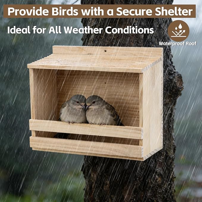 Wooden Open Mourning Dove Nesting Box, 13.7" x 6" x 11" Flat Roof Bird House with Nails, Open Platform Shelter for Doves & Small Birds, Hanging Garden Decor