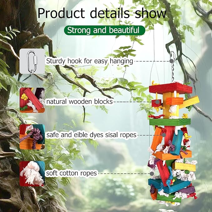 35" Extra Large Parrot Toys - Chewable Foraging Toys for Macaws, African Grey, Amazon Parrots - Durable Bird Cage Accessories Gift