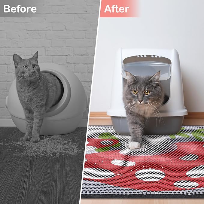 Bienbee Cat Litter Mat, 46"x27" Jumbo Cat Litter Trapping Mat, Double Layer Litter Mat with Non-Slip Rubber Bottom, Urine and Water Proof, Keeps Floors Clean Mushroom XL