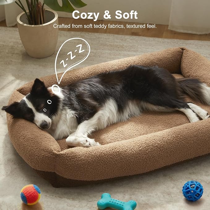 FURTIME Washable Dog Bed Medium Size Dogs, Rectangle Comfy Fluffy Small Dog Bed, Removable Zipper Cover Machine Wash, Orthopedic Bed Durable Pet Cuddler with Anti-Slip Bottom, 25x21x7 in, Brown