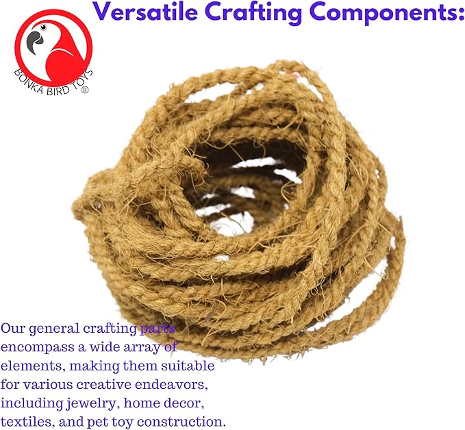 Bonka Bird Toys 3855 Natural Coconut Fiber 30' Rope, Parrot Bird Toy DIY Projects Craft, Amazon, Macaw, African Grey, and Similar