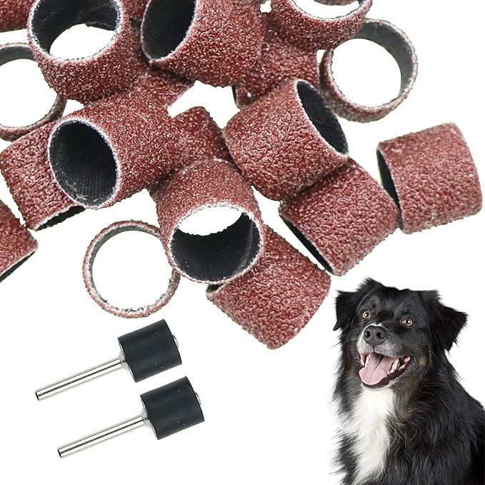 DonLeeving 26 Pack Nail Grinder for Dogs Replacement Kit Sanding Drum Set Grit Sand Bands Shank Rotary Tool Kit Pet Nail Smoother Dog Claw Care (80#/120#)