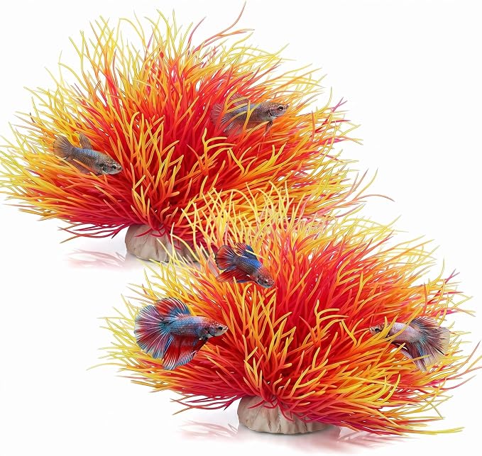 Abeillo 2pcs Artificial Aquarium Plants, Plastic Realistic Fish Tank Decor Plant Fake Natural Style Aquarium Decorations Plants Fish Tank Accessories