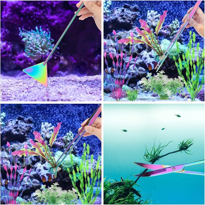 Catcan 4 in 1 Quarium Aquascape Tools Kits, Fish Tank Plant Tools Tweezers | Anti-Rust Stainless Steel, Aquatic Plant Aquascaping Tweezers, Scissors, Spatula for Aquarium Tank Cleaning