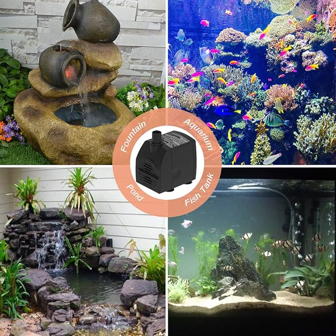 Submersible Water Pump 6.1ft Power Cord Ultra Quiet Pump with Dry Burning Protection 200GPH for Fountains, Hydroponics, Ponds, Statuary, Aquariums - More …
