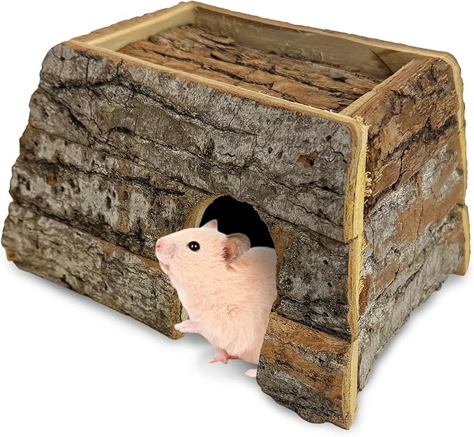 kathson Bark Wood Dwarf Hamster House Mouse Natural Chewable Hideout Hut Mice Resting Room Hamster Cage Accessories for Dwarf Hamster Mice Young Syrian Hamsters and Other Small Animals