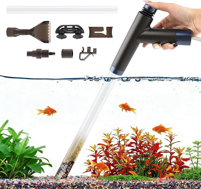Aquarium Siphon Gravel Cleaner, Fish Tank Vacuum Cleaning Kit, Manual Water Changer Pump for Aquarium and Turtle Tanks, Gravel Vacuum Sand Washer for Removing Waste and Debris(COLOR:Black+Transparent)