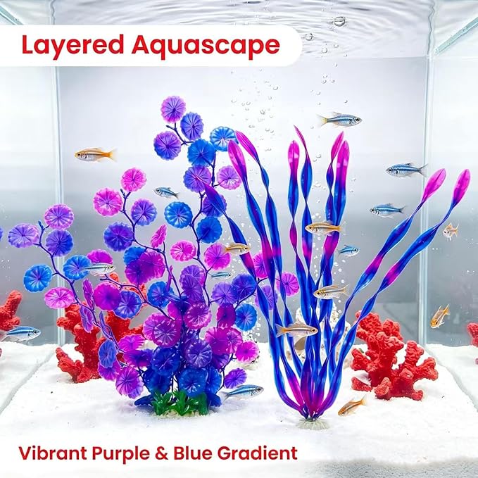 LIYAOLI Silk Aquarium Plants Decorations 12 Inch 2 Pack – Realistic Artificial Fake Plants for Betta Fish Tank Decor Accessories (2Pack-Purple)