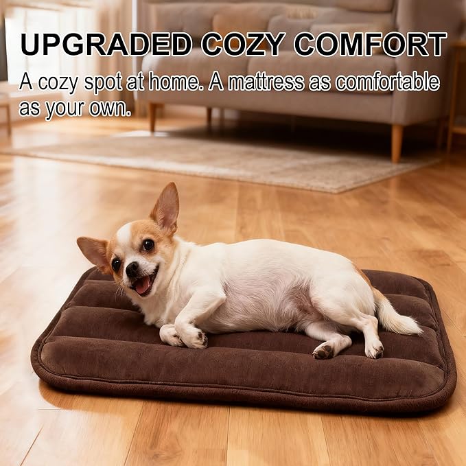 pobopobo Dog Crate Pad, Ultra Soft & Anti-Slip Kennel Mat, Secure Fit for Metal Crates & Dog Cages, Washable Cozy Bed for Small Medium Large Dogs (Dark Brown, S(23"*14"*1.5"))