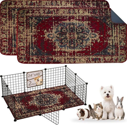 Washable Pee Pads for Dogs, Reusable Puppy Potty Training Pads, Ultra-Absorbent Thick Waterproof Leak-Proof Non-Slip Pads & Mat for Crate, Playpen, Floor, Whelping & Housebreaking , 2 Pack 24"x48"