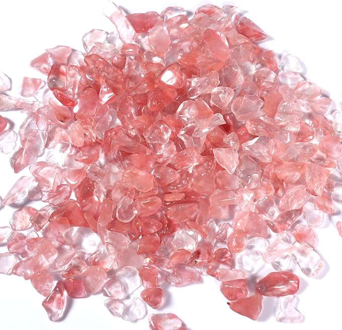 gemshan 2lb Cherry Quartz Chips Natural Crushed Crystal Chip Bulk 7mm-9mm Tumble Healing Crystal Stone for Aquarium Vase Plant Decoration Jewelry DIY