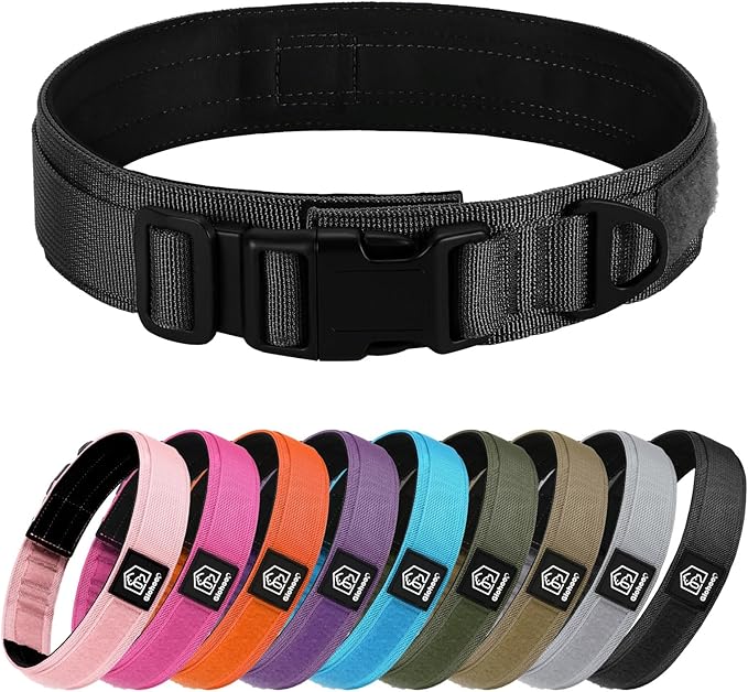 Tactical Durable Dog Collar, Metal D-Ring, Adjustable Heavy Duty Dog Collar with Heavy Quick-Release Buckle for Medium Large Dogs (Black, S)