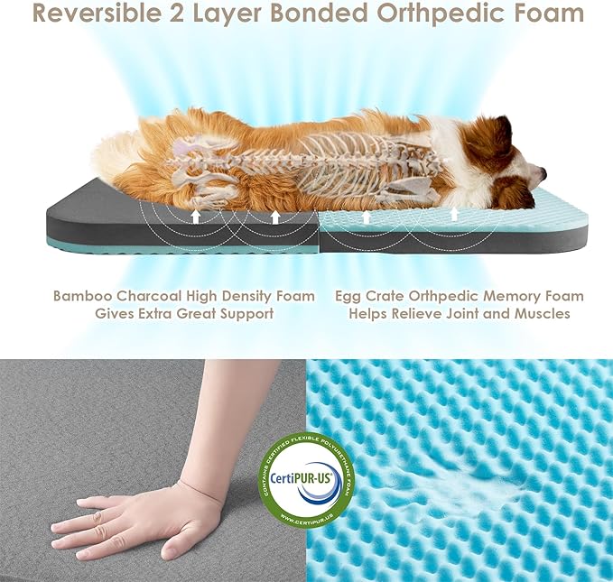 EHEYCIGA Foldable XXL Dog Bed for Large Sized Dog, 54"x38"x7.5" Faux Fur Fluffy Pet Couch Bed, Orthopedic Calming Memory Foam Big Pet Bed, Washable Pet Sofa Bed with Non-Slip Bottom, Brown