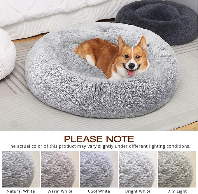 JOLLYVOGUE 23" Dog & Cat Bed, Calming Anti-Anxiety Pet Bed for Small Dogs, Fluffy Donut Cushion for Small and Medium Pets