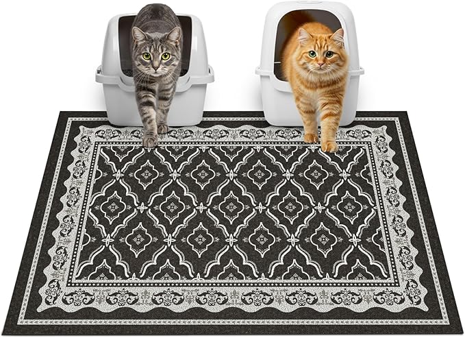 Glittme Premium Cat Litter Mat 33"x22" - Non-Slip & Waterproof Litter Trapping Mat for Litter Boxes - Soft Mesh Kitty Sand Catcher Pad Easy to Clean & Washable Floor Protector