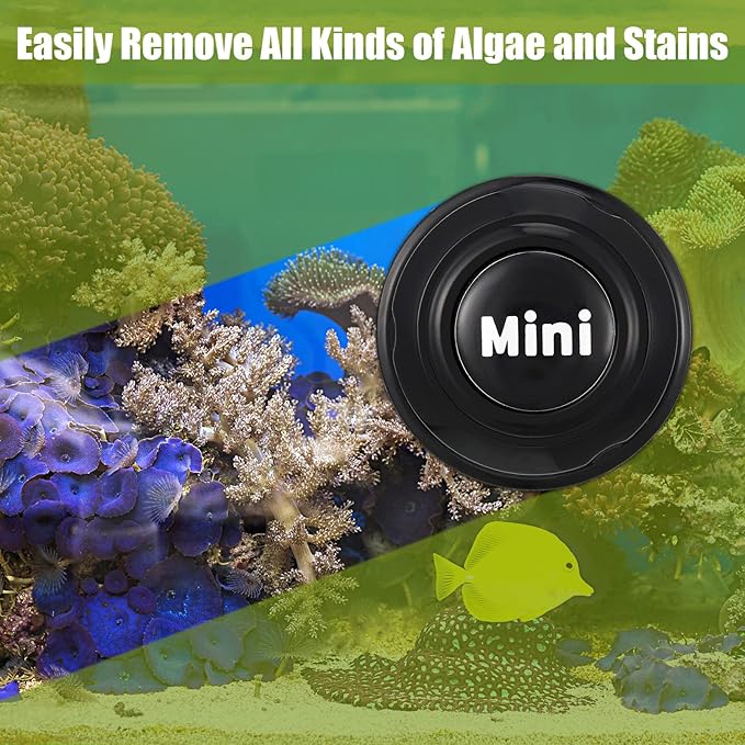 Cunhill 2 Pieces Mini Aquarium Glass Cleaner Magnetic Algae Scraper 1.57 x 1.38 Inch No Scratch Fish Tank Glass Cleaner Magnetic Brush for Thick Fish Tank Glass Acrylic Aquarium(Black)