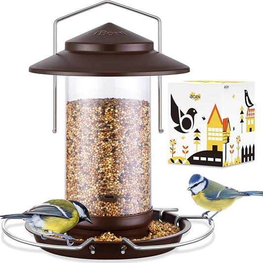 iBorn Bird Feeder Metal Squirrel Chew-Proof Bird Feeders for Outdoors Hanging for Cardinal Outside, Holds 1.5LB Seed with 3 Perchs, Bronze (Seed is not Included)