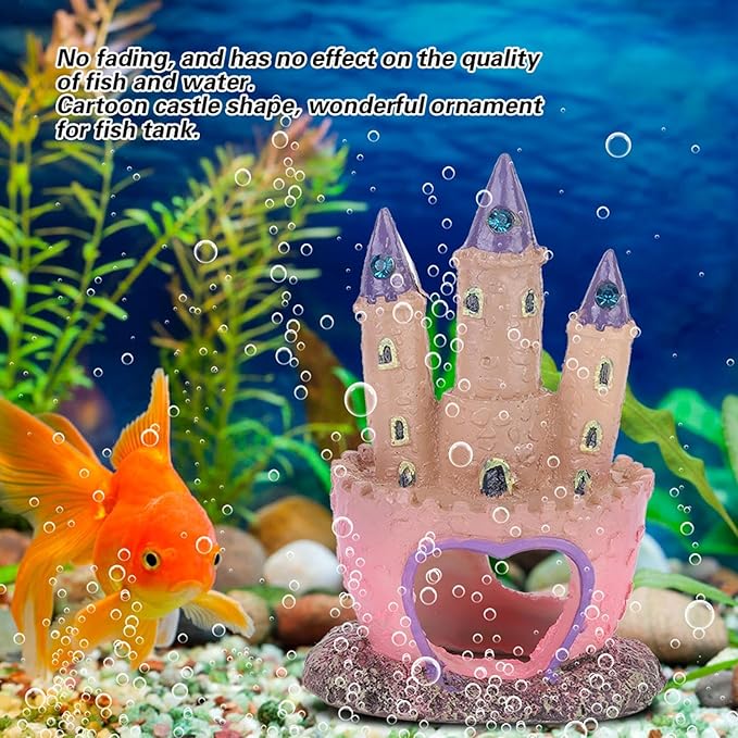 Fish Tank Decorations Small, Mermaid Fish Tank Decorations, Fish Castle for Aquarium, Pink Aquarium Resin Castle Decoration for Aquarium Fish Reptiles Tank