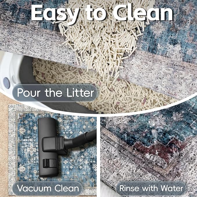 Cat Litter Mat Litter Trapping Mat, 40"x30" Waterproof Urine Proof Litter Box Mat Catcher Mat Non-Slip Washable for Kitty Kitten, Blue