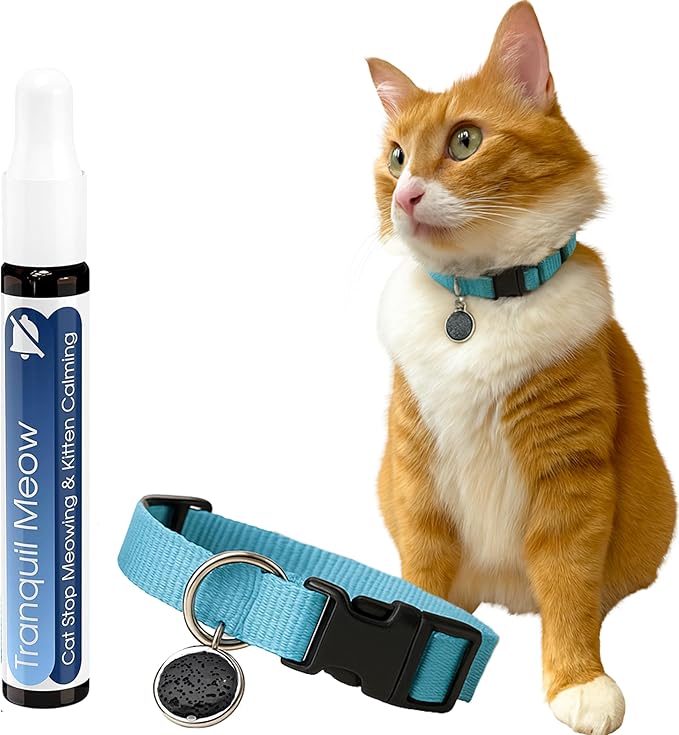 Natural Cat Stop Meowing Collar, Anti Meow Meow Deterrent Breakaway Collar, Vet-Approved & Pet-Safe (Light Blue - Copaiba)