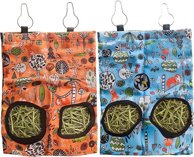 2Pcs Rabbit Hay Feeder Bag 11.8 x 9 Inch Oxford,2 Hole Guinea Pig Hay Bags Storage Dispenser for Rabbits Chinchillas Hamsters Small Pets and Animal,Leakproof Travel Food Container for Cage Outdoor