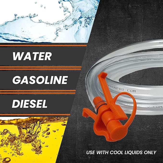 Deluxe Siphon Pump for Gas, Diesel & Water - 8' Hose, 4 Gls/Min