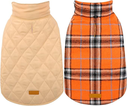 Kuoser Waterproof Dog Coat, Reversible Dog Jacket for Small Dogs, Adjustable Durable Doggie Winter Coat Warm Cozy Puppy Cold Weather Apparel from Small to Large Breed, Orange S